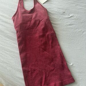 Bombshell Sportswear Metallic Ribbed Halter Mini Dress in Wine